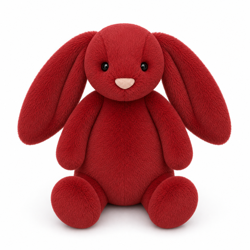 Peluche lapin Flocon rouge assise vue de face