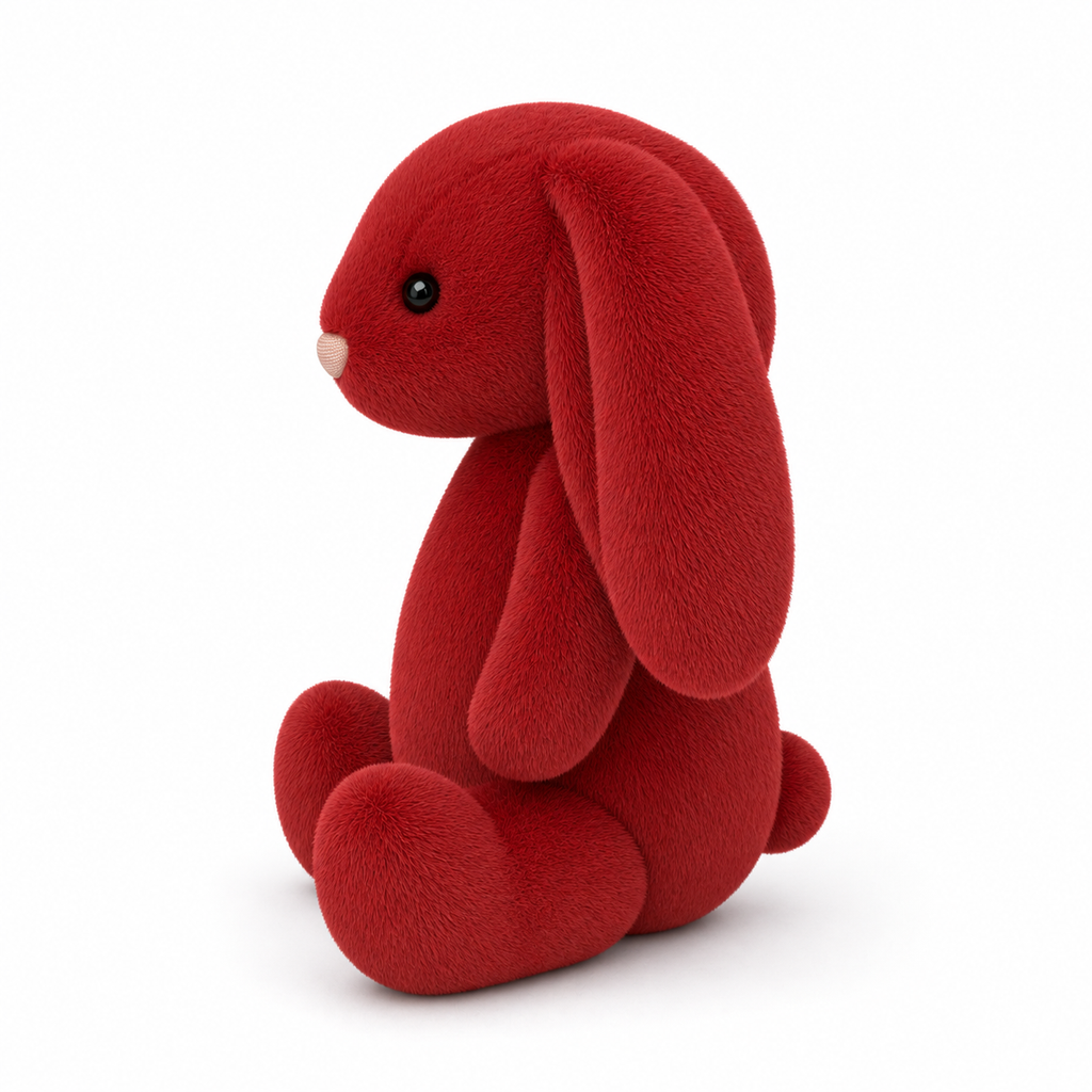 Peluche lapin Flocon rouge vue de profil oreilles tombantes