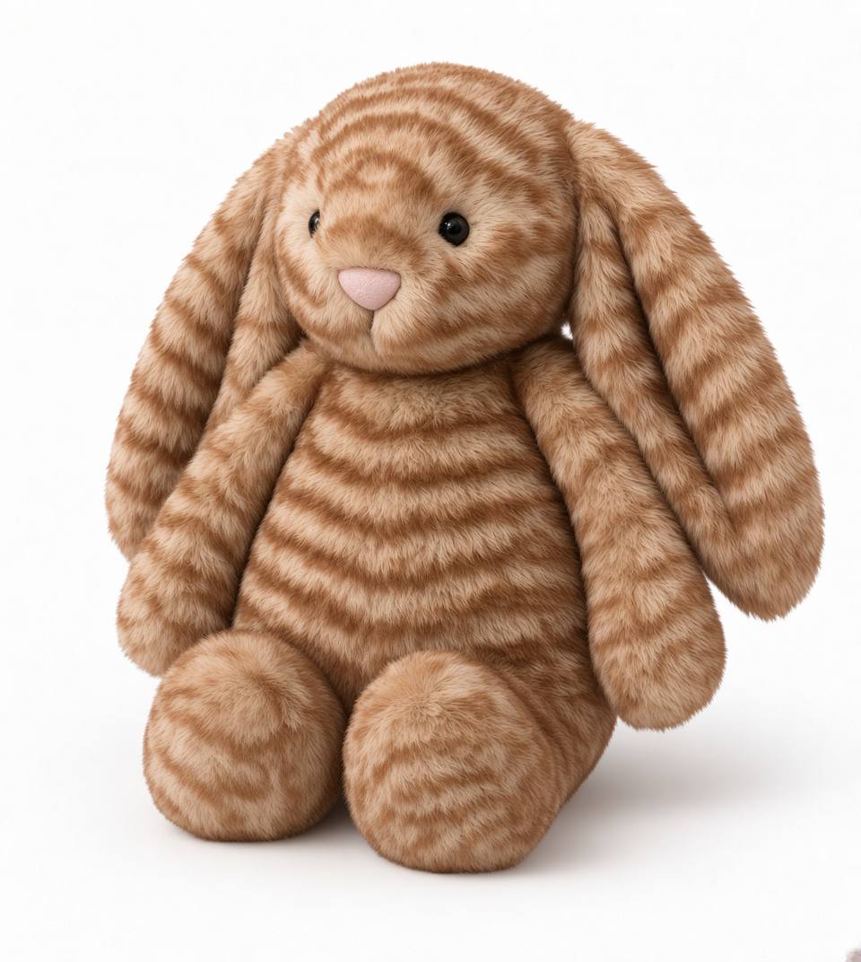 Doudou lapin Praline vue trois-quarts, oreilles tombantes